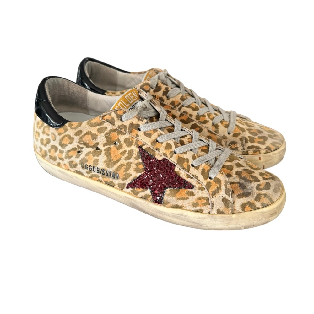 Golden Goose Super Star Glitter Leopard Print Leather Sneakers - Picture 3 of 17